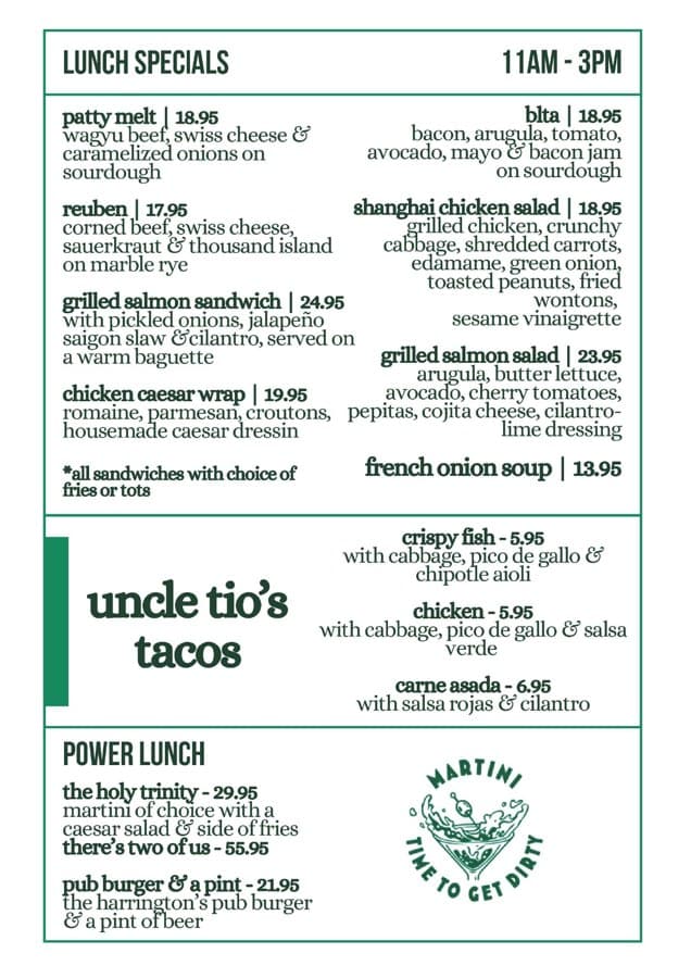 The printed Harrington's lunch menu, 2026
